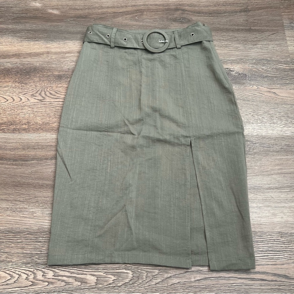 HYFVE Sage Green Belted Pencil Skirt Knee Length with Slit Size Small